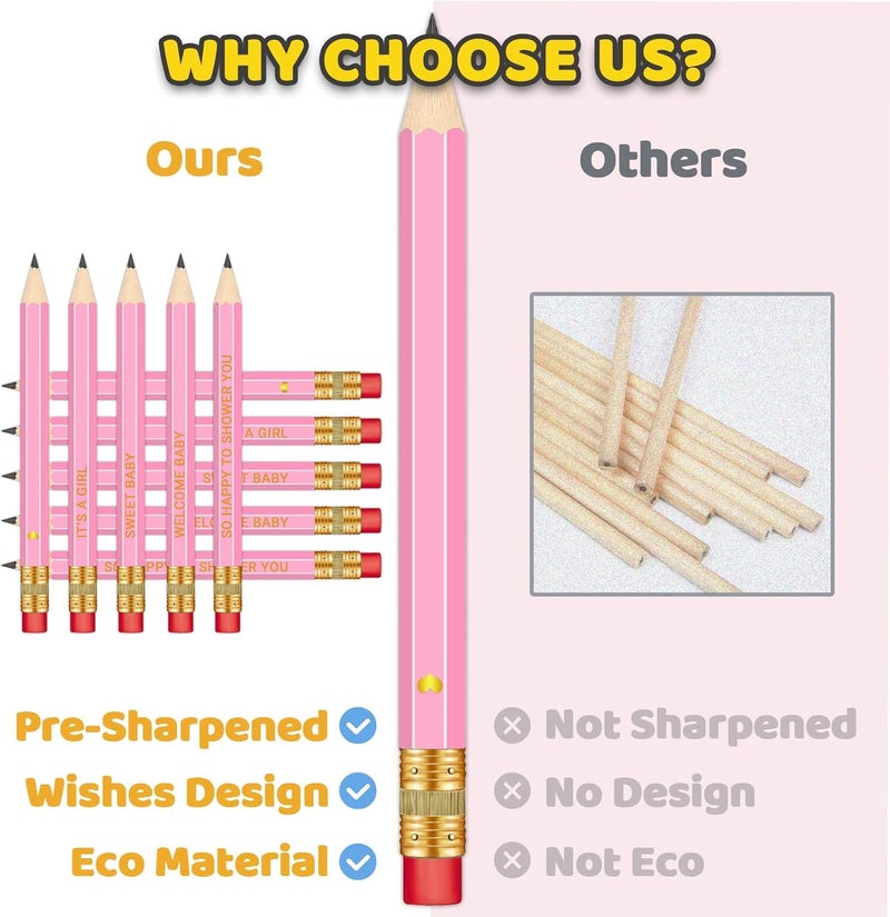 Vusnud 50Pcs - Baby Shower Sharpened Half Pencils with Erasers, Pre-sharpened Pencils for Baby Shower Games, 4 Inches - Image 2